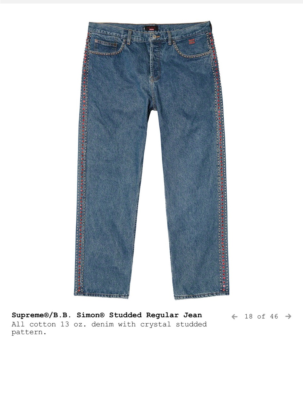 Supreme B.B. Simon Studded Regular Jeans - Blue size 28